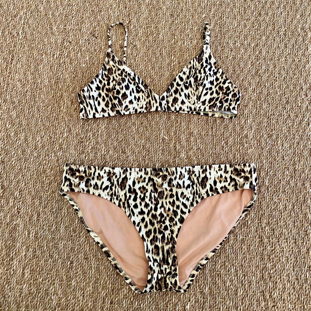 Brand new J.Crew Leopard French Top Bikini and Matching Bottoms Size Medium